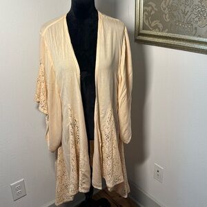 Forever 21 cream blush open kimono rayon / lace Sz S